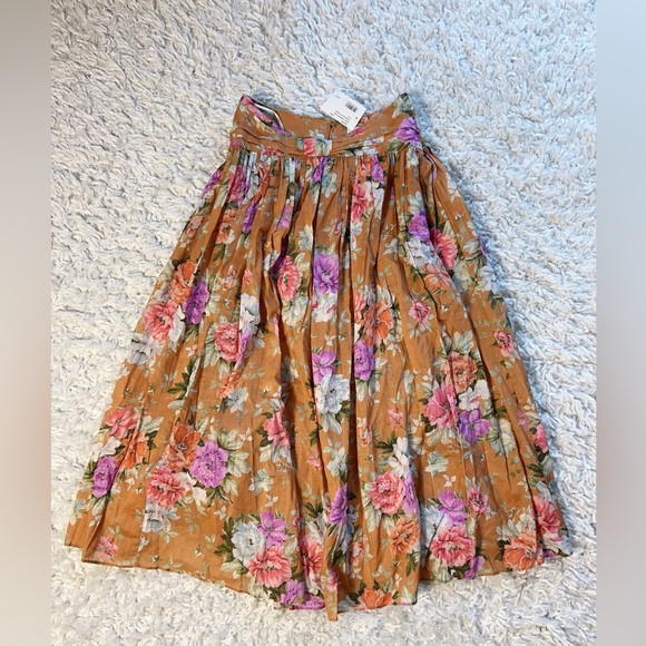 NWT Zimmermann Pattie Floral Cotton Midi Skirt In Orange - Picture 4 of 5